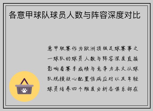 各意甲球队球员人数与阵容深度对比